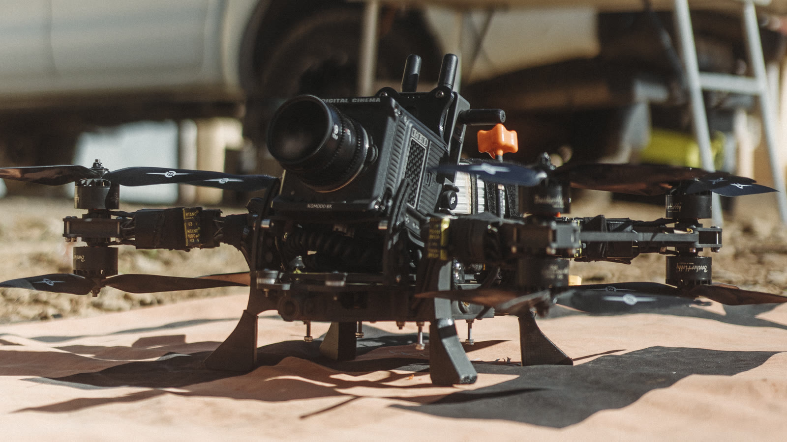 Red Komodo 6K on the FPV cinelifter, on the launch pad